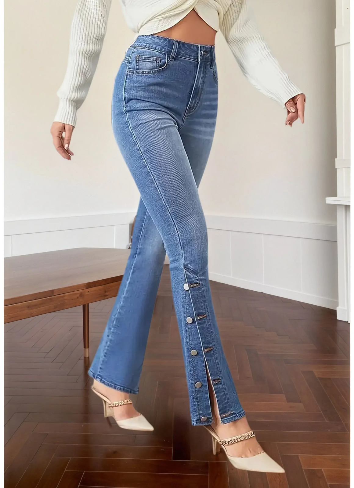 Y2k Jeans For Woman Flared Trousers Vintage Inspired Elegant Look Stretch Fabric Machine Washable Denim Pants Retro Style 251029