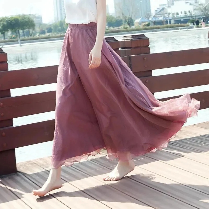 2025 Fashion Women Chiffon Long Skirts High Waist Floor Length Ruffles White Summer Boho Maxi Skirt Saia Longa Faldas 251028