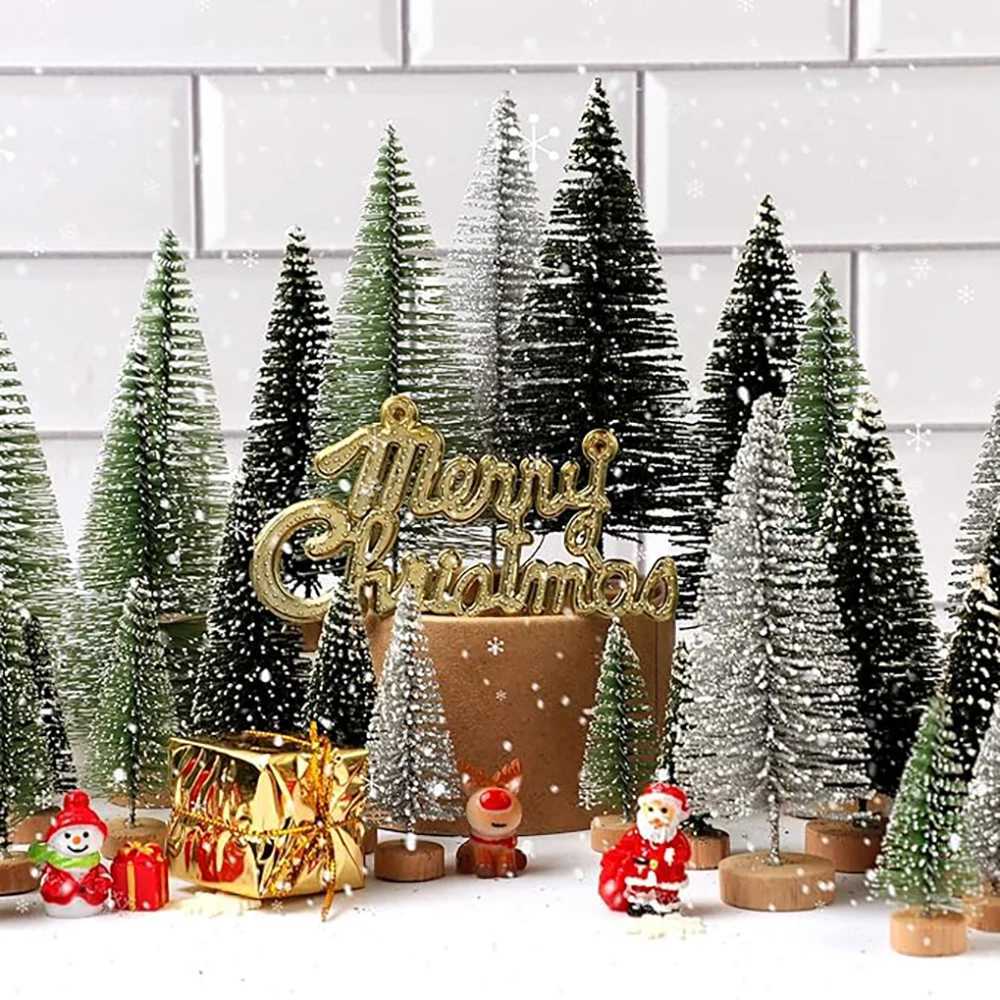 Mini Christmas Trees Different Size Craft Artificial Wooden Base Mini Christmas Tree Xmas Home Party New Year 2025 Decoration C251030