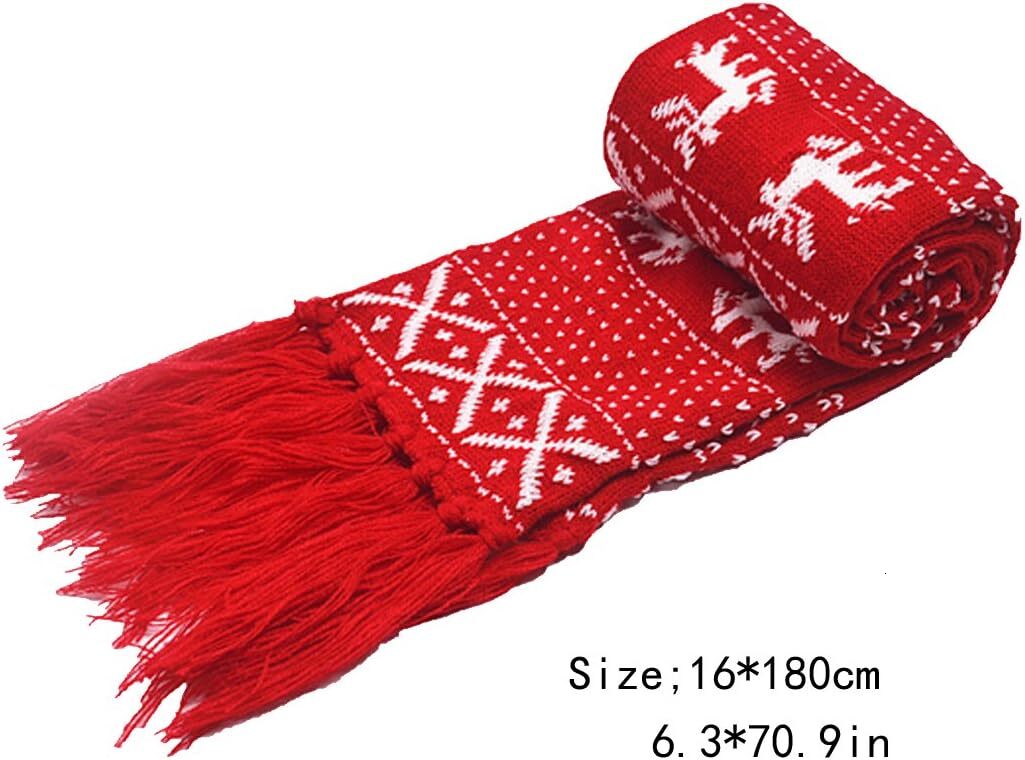 Custom Winter Warm Knitted Scarf Reindeer Pattern Christmas Warmer Fashion Fringed Neckerchief Neck Wrap Christmas gifts