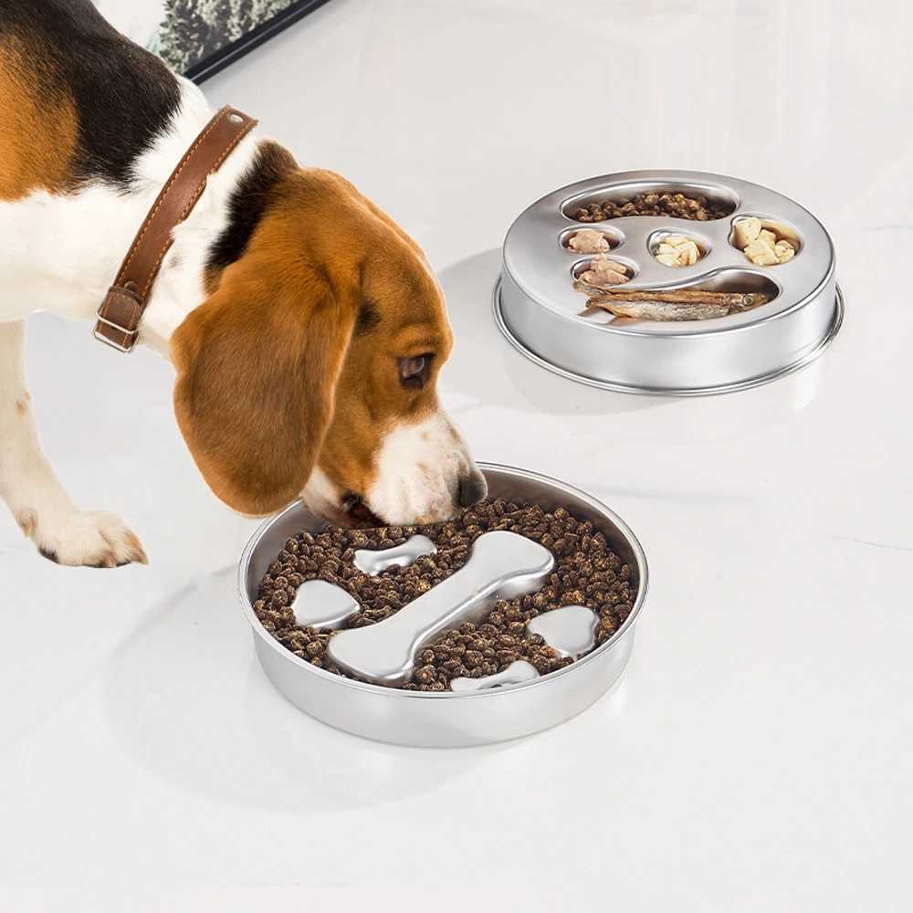 1 PC Stainless Steel Antichoking Dog Slow Feeder Doublesided Dualuse Feeder Bowl Nonslip Dog Food Bowl Drinking Basin J251113