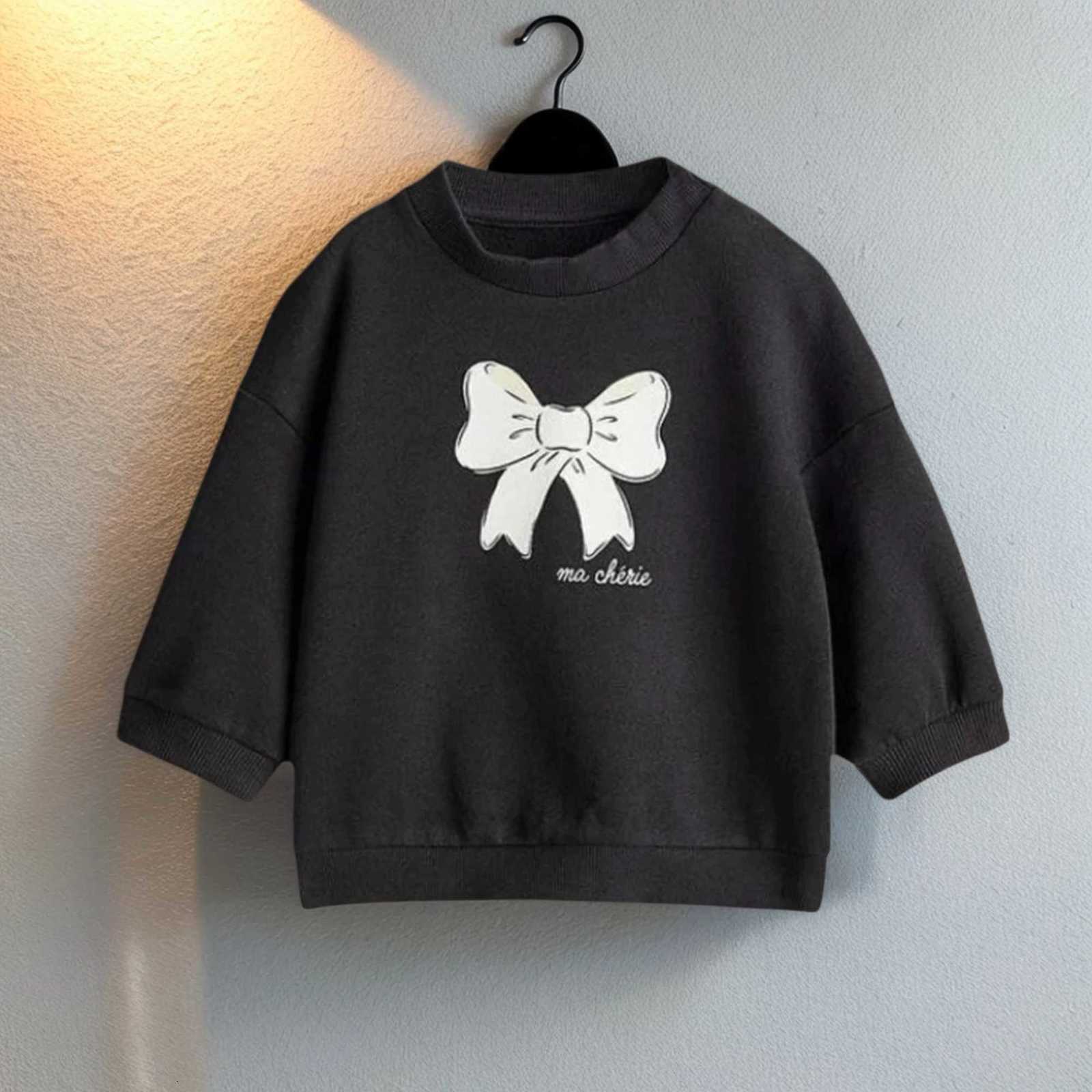 Kids Bow Print Clothing Dark Gray And Pink Long Sleeve Round Neck Tops Baby Girls Costume Children Clothes Autumn In 2025T251030