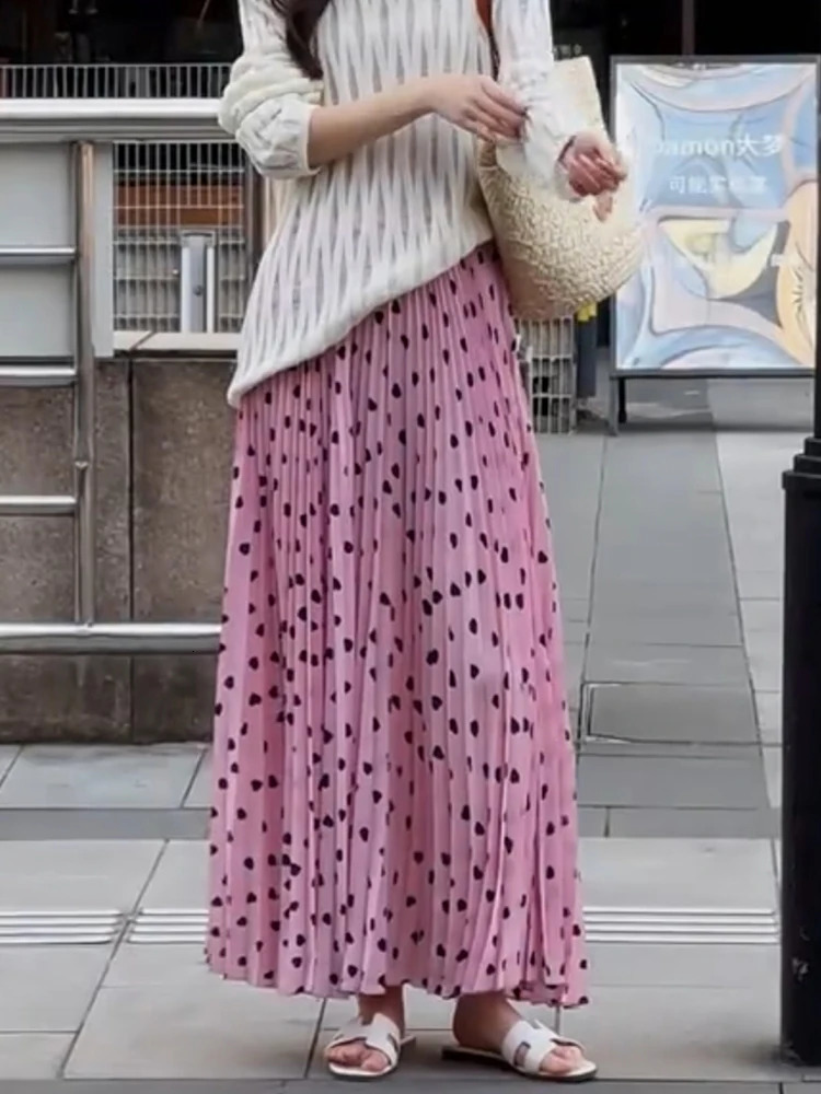 High Waist Polka Dot Long Skirt for Women Elegant Boho Beachwear Big Hem Ruffled Pleated Loose Fit 2025 Style 251028
