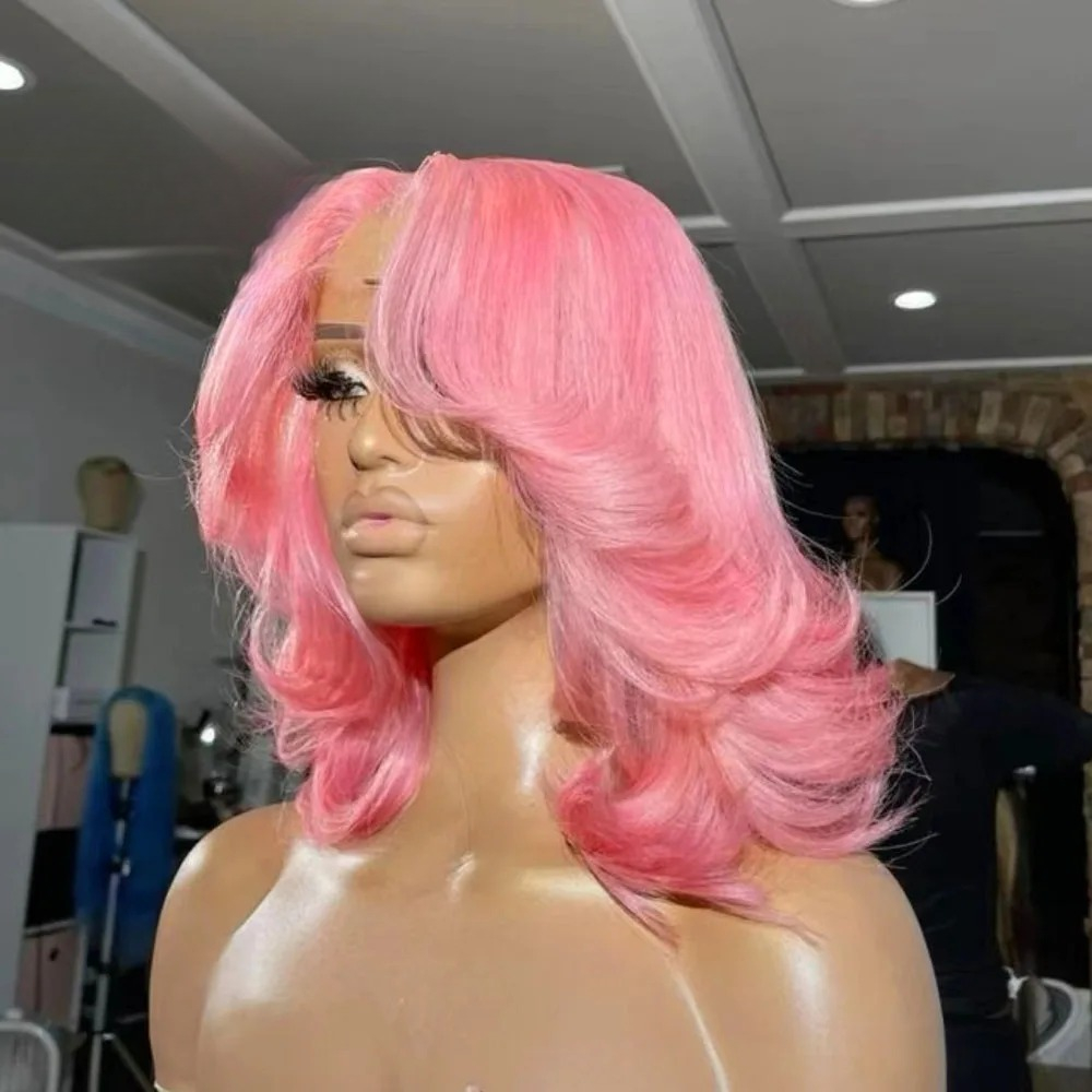 Pink Short Bob Wig 13x4 Glueless Lace Wigs Body Wave Human Hair Wig Preplucked 13x6 Hd Lace Wig For Women Cosplay Daily Wear Purple