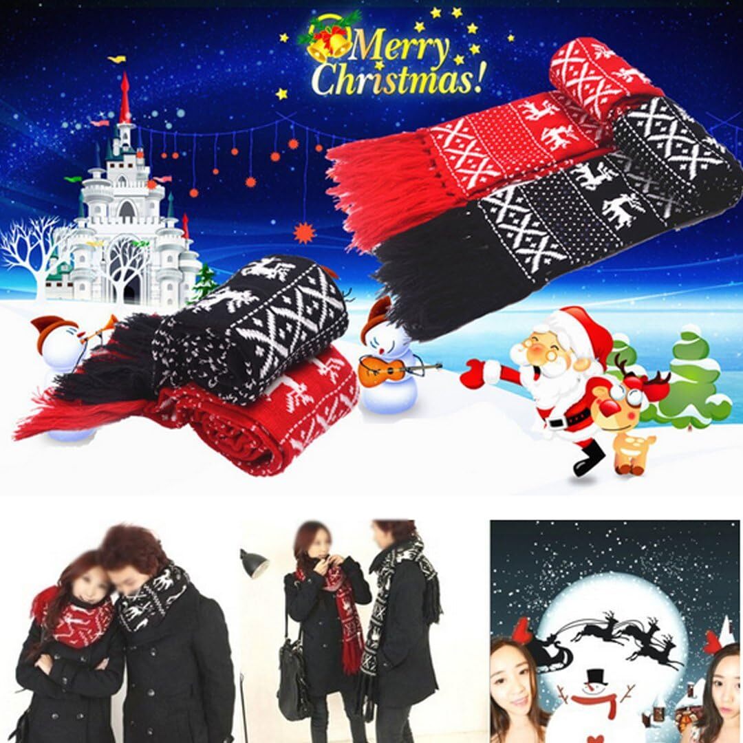 Custom Winter Warm Knitted Scarf Reindeer Pattern Christmas Warmer Fashion Fringed Neckerchief Neck Wrap Christmas gifts