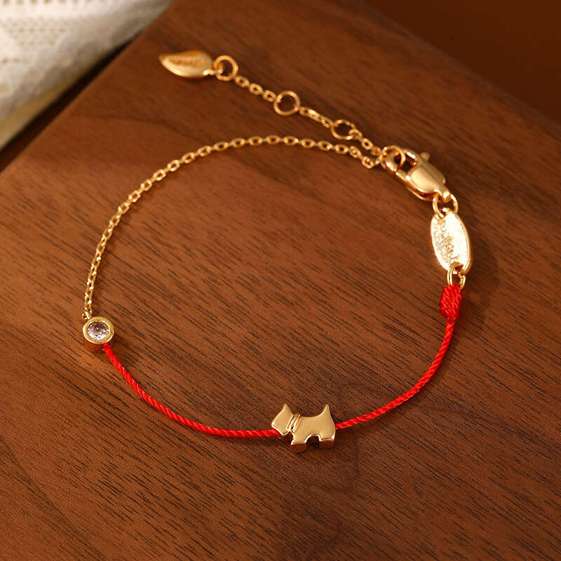 Real Gold Plated Red Rope Single Dia Bracelet Zodiac Year Young High-end Simple Hand Jewelry for Women Niche Exquisite