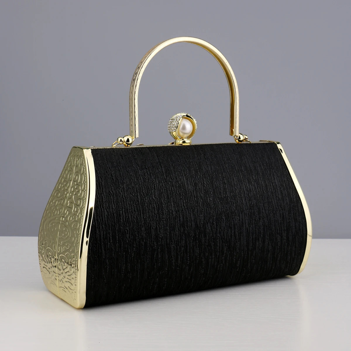 Golden Evening Bags Lady Bucket Small Clutch With Diamonds Handbags Flower Printed Purse 251023