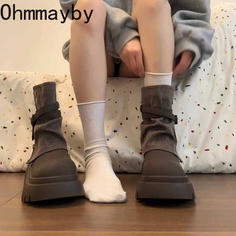 Winter Punk Style Women Ankle Boots Fashion Belt Buckle Shoes Ladies Concise Chunky Platform Heel Short Booties Zapatos De Mujer Z251029