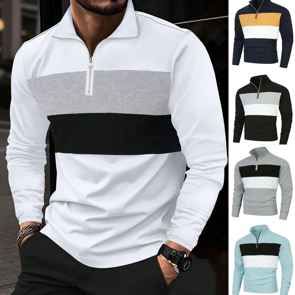 European Size New Spring Autumn Fashion Men's Zipper Turn-down Collar Long Sleeve Trendy Design Sense Elegant Pullover