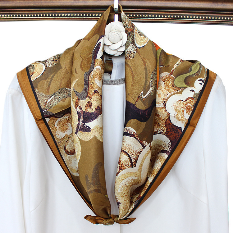 Flying Cloud Fairy Chinese Style Plain Satin Hangzhou Silk 70 Square Scarf for Women ddmynov