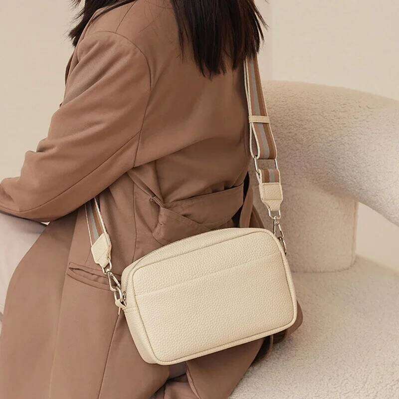 Fashion Color Shoulder PU Leather Crossbody Messenger Bags For Women Wide Strap Small Handbag