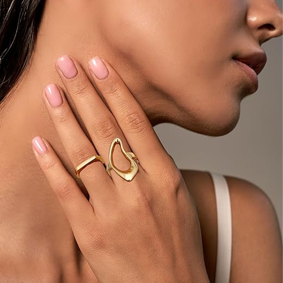 12Pcs Gold Stackable Rings 18K Gold Plated Chunky Knuckle Finger Ring Geometric Bead Cloud Wave Flower Hollow Statement Bands Signet Open Rings Adjust