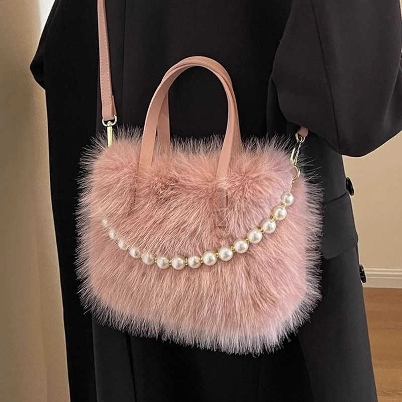 Fashion Women Faux Fur Tote Bag Zipper Solid Color Ladies Crossbody Shoulder Bag Trendy Winter Autumn Soft Fluffy Plush Handbags M251030