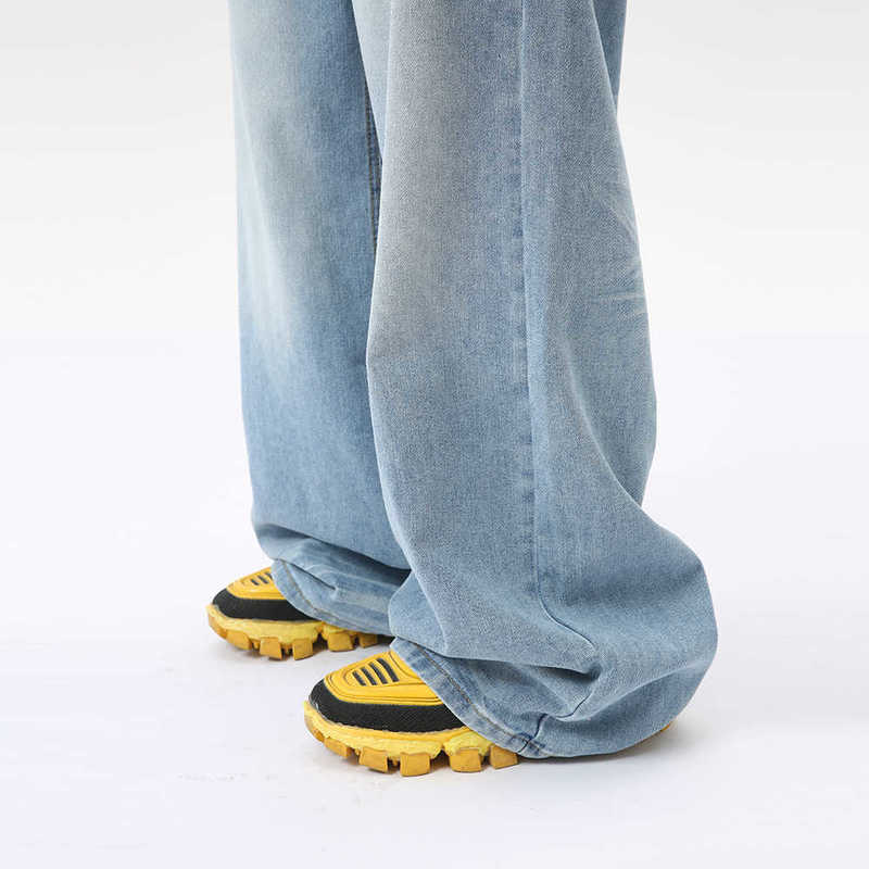 Men's Jeans Man Spring/Summer New American Style Washed Crease Design Vintage Light Blue Jeans