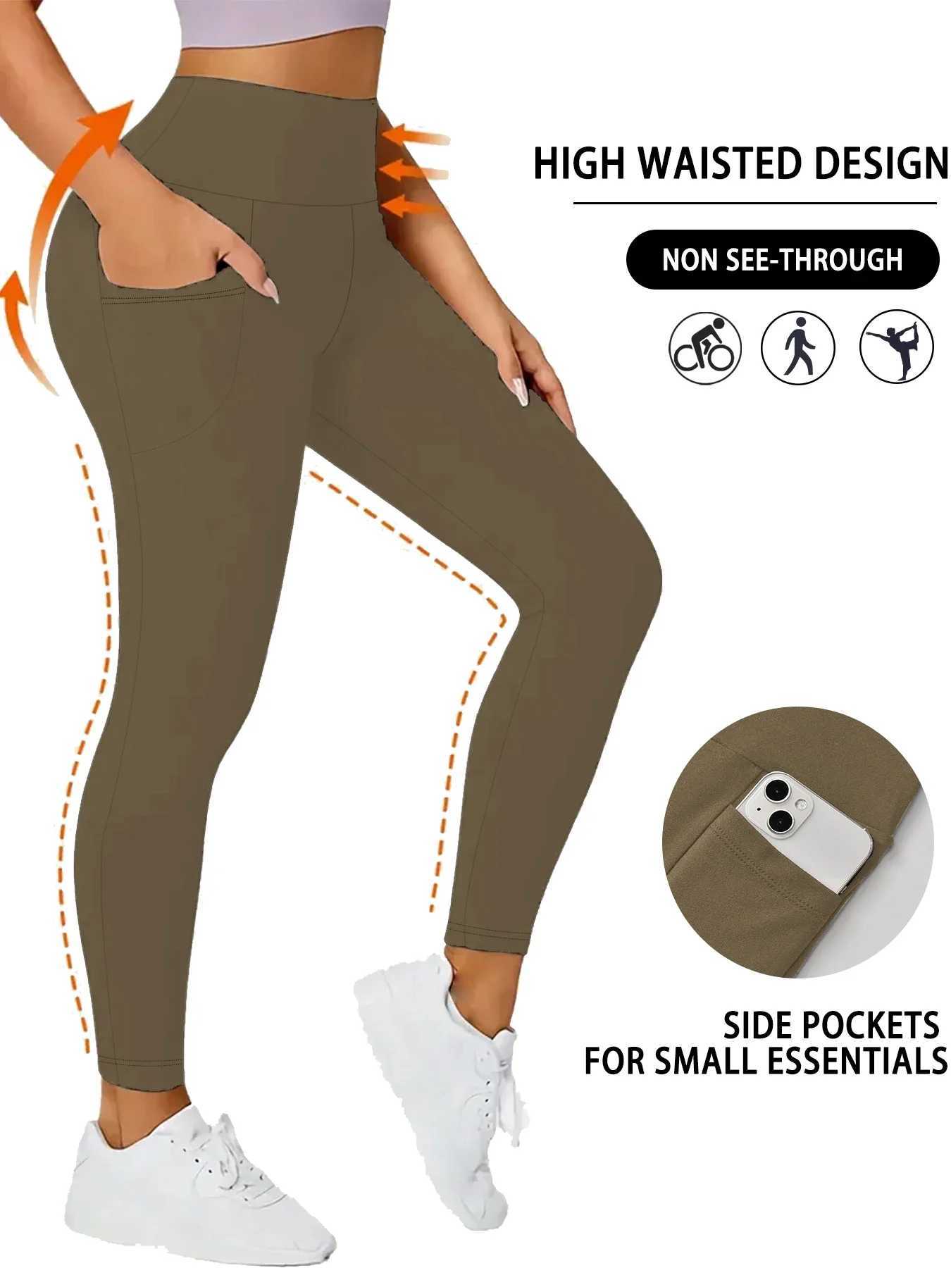 Super Soft Sports Leggings With Pockets For Women High Waisted Workout Yoga Running Push Up Gym Fitness Tight Pants Womens J251030