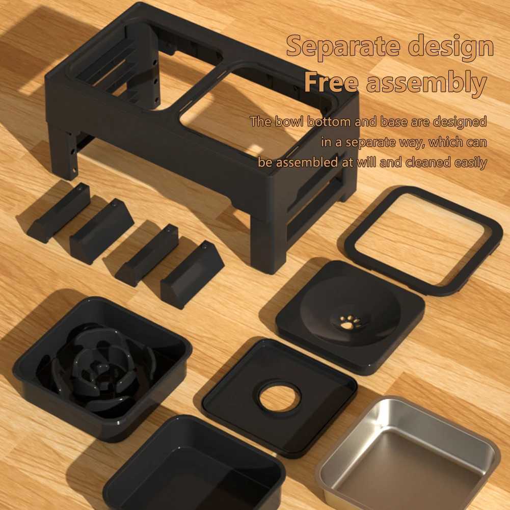 3 In 1 Pet Dog Stainless Steel Slow Feed Drinking Water Bowls Anti Knock Adjustable Height Cat Dog Bowl Large Pet Slow Food J251113