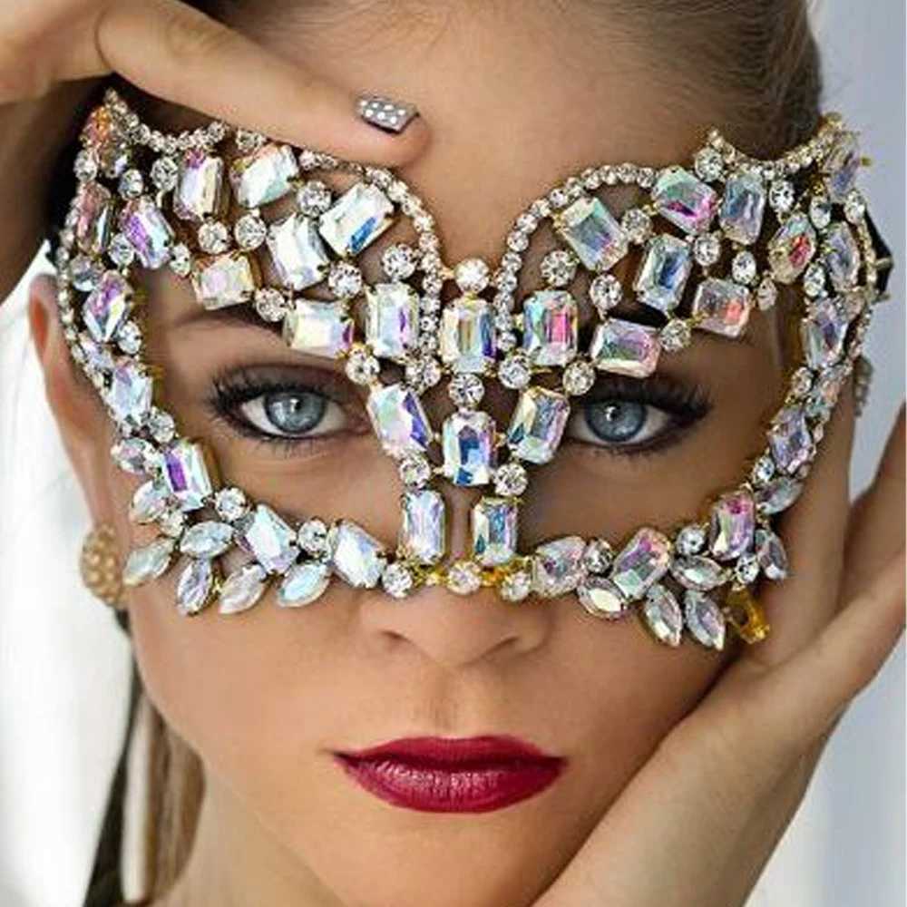 Stonefans Square Rhinestone Mask Masquerade Halloween for Women Party Accessories Costume Sexy Crystal Half Face Mask JewelryW251029