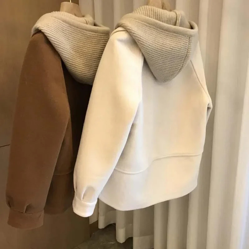 Plus Size Large Autumn Winter Womens Jacket with Hood Patchwork TwoPiece Loose Coat Stylish And Elegant Outerwear 251028