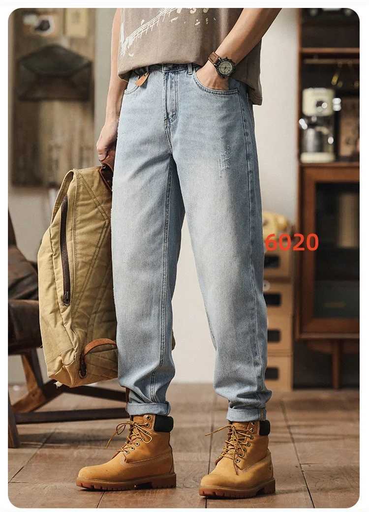 New solid color mens daily casual long jeans classic mens four season straight leg loose retro denim wide leg pants J251030