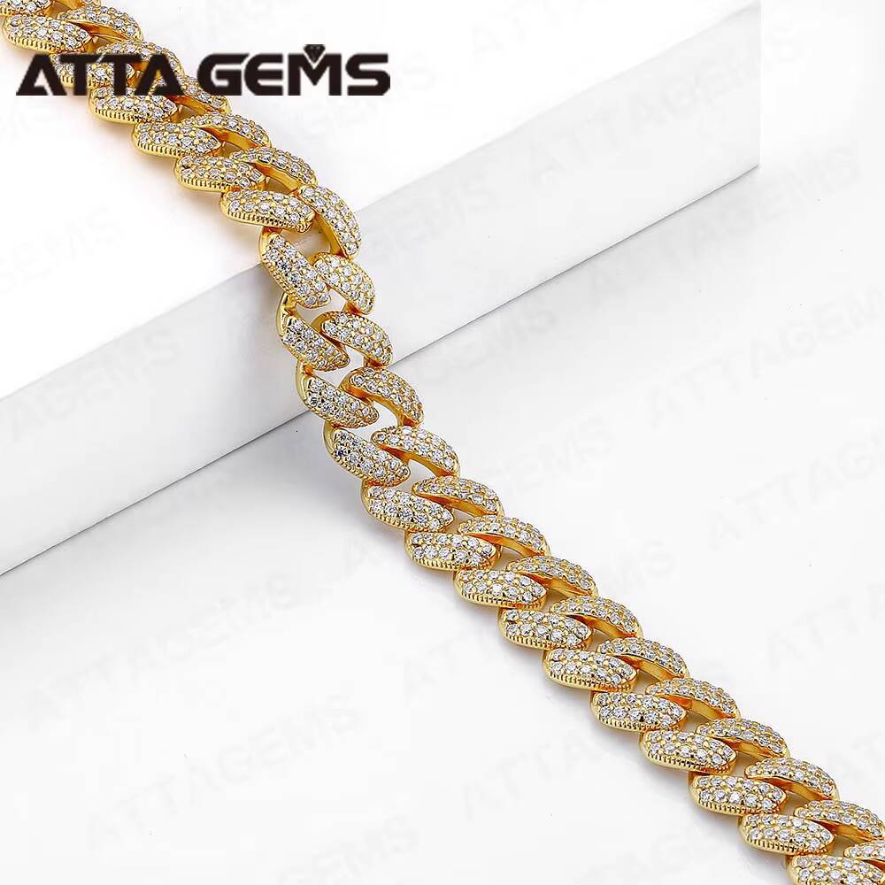 ATTA 925 Sterling Silver Full Moissanite Cuba Chain for Man Women WIth 18k Gold Plated Tennis Bracelets Fine Jewelry