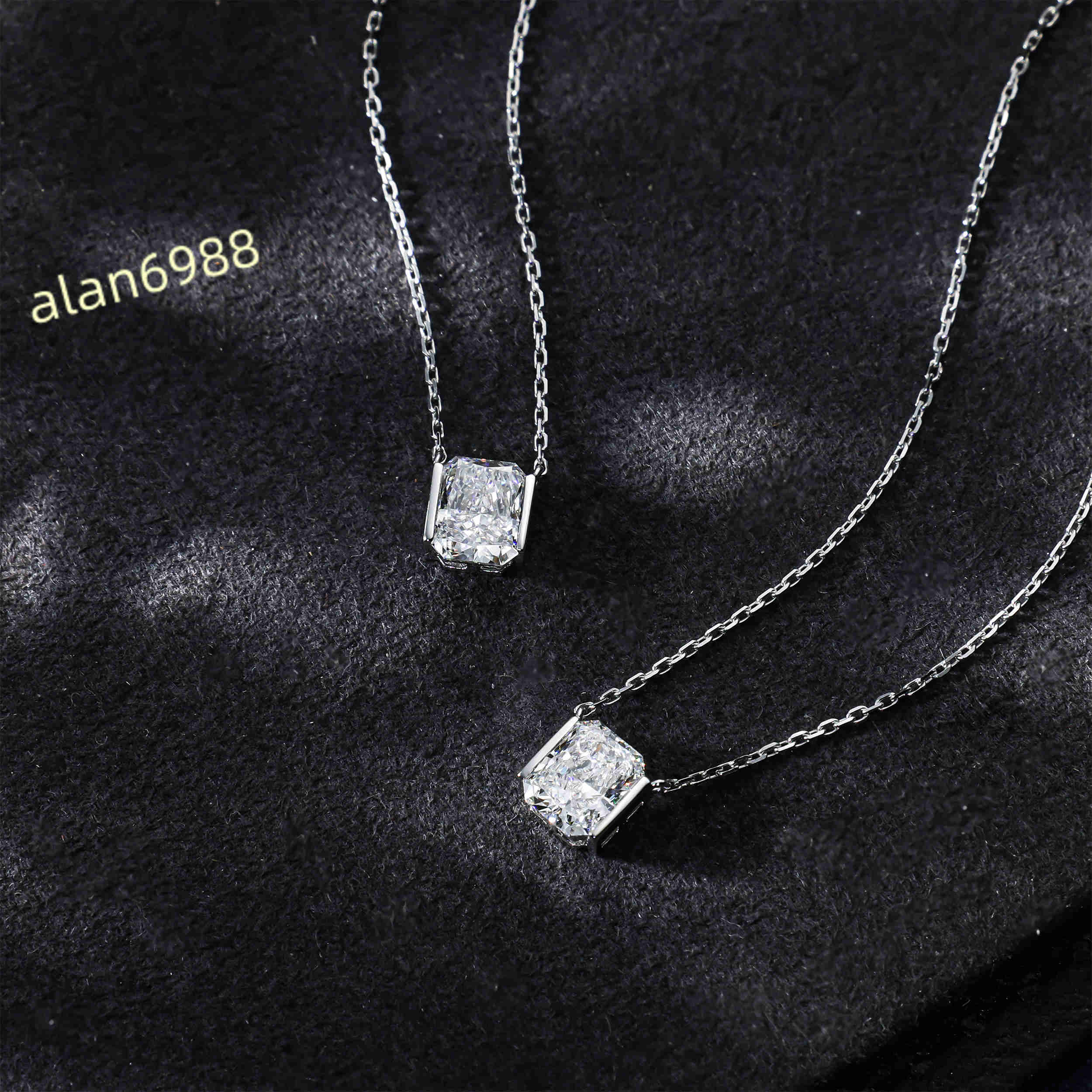 Radiant Cut Moissanite Diamond Necklace S925 Plated 18K White Gold Color Dainty Minimalist Style Jewelry