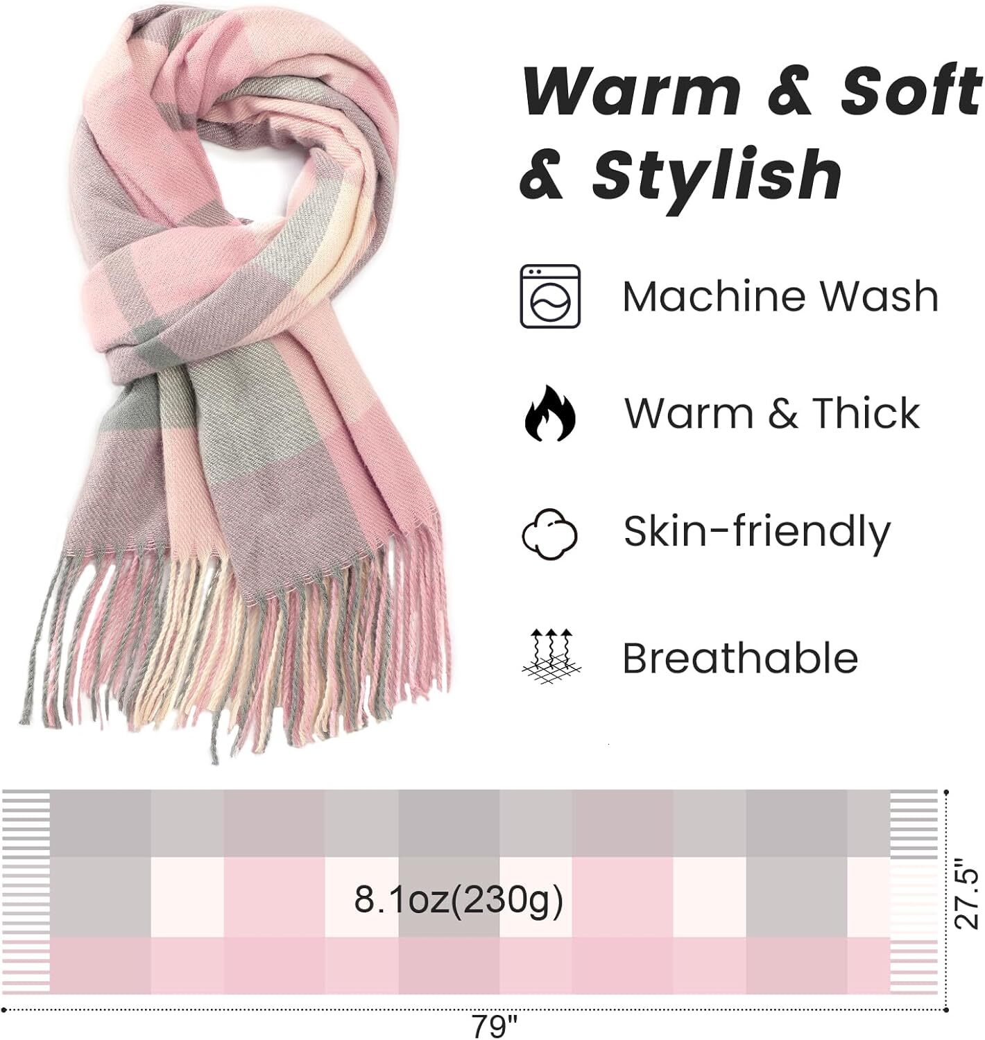 Custom Christmas gifts Scarf for Women Womens Winter Fall Scarf,Long Plaid Shawls and Wraps, Cashmere Feel Blanket Pashmina Scarves