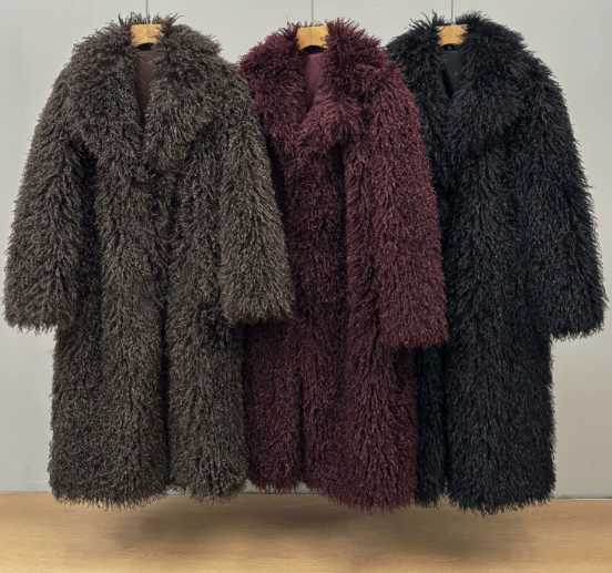 Long faux fur coat in 2025 knee-length white thick formal outerwear Toka eco-friendly fur H251024