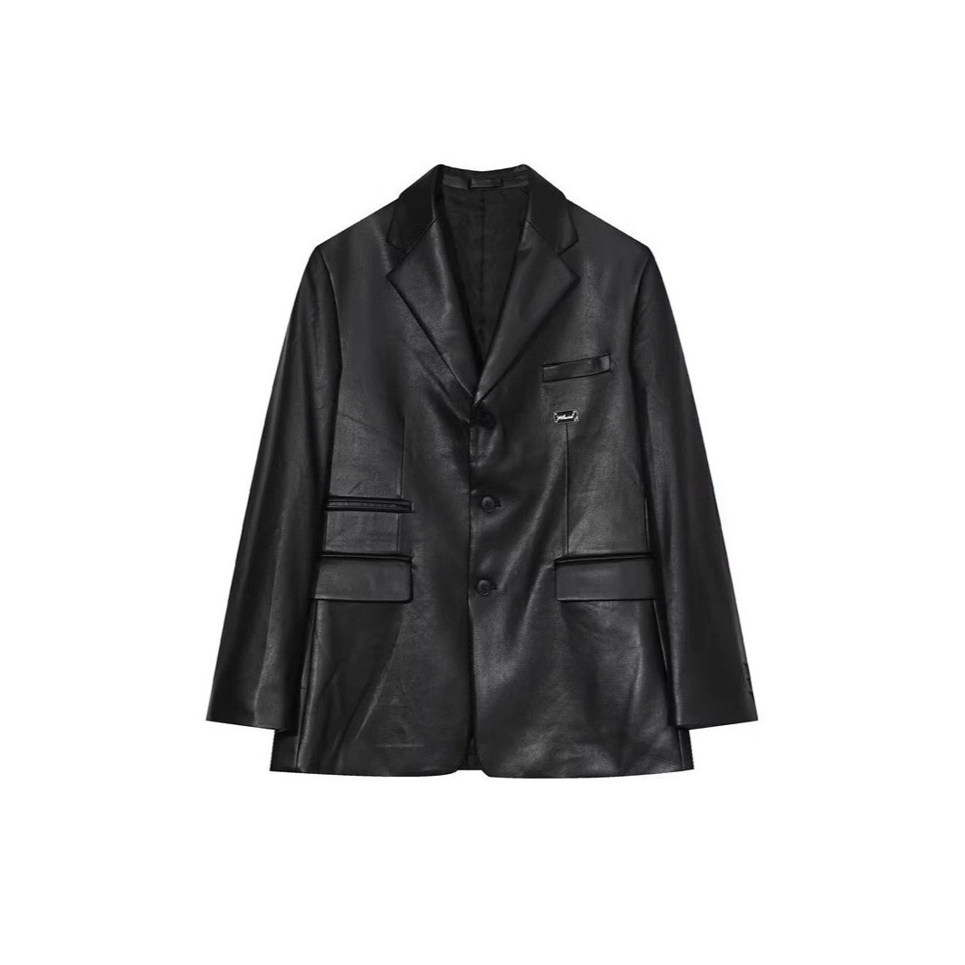 Black Blazer Men Spring Autumn High-end American Style Loose Cool Motorcycle Leather Designer Jacket Jacket Bomber Jacket