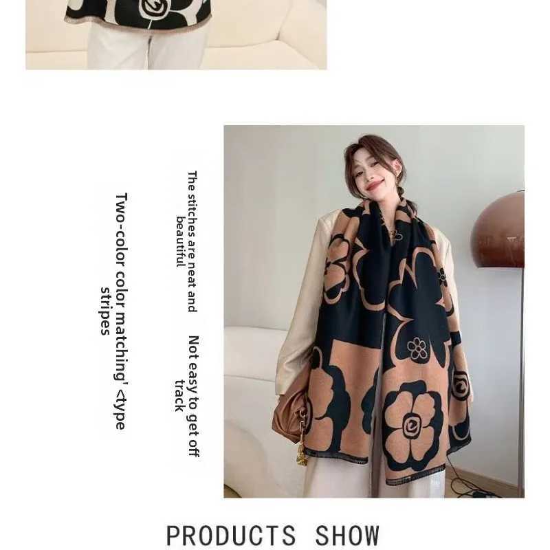 Camellia Light Luxury Shawl for Women 2025 New Collection HighEnd Versatile Black and White Scarf WarmW251029