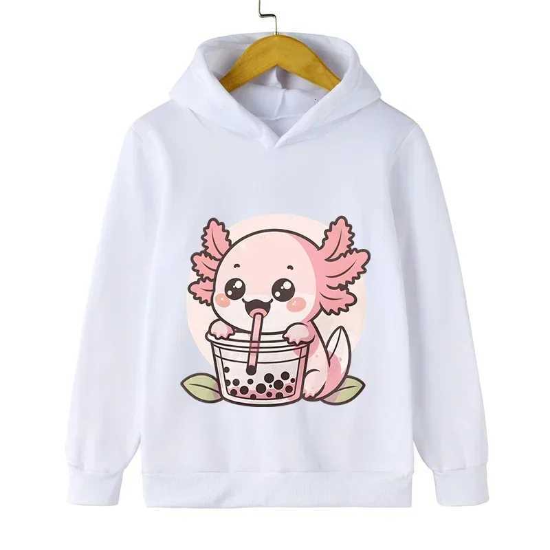 Autumn Spring Children Axolotl Bobo Tea Sweatshirt Kid Cartoon Animal Milk Tea Pullover Long Sleeve Lovely Style Boy Girl HoodieT251030
