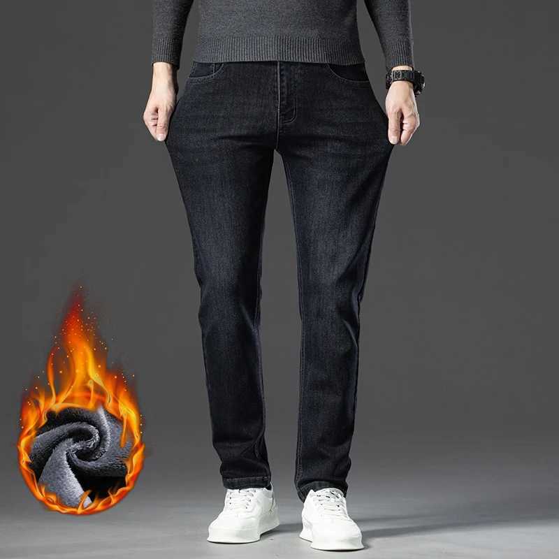 Winter Fleece Warm Mens Jeans Straight Stretch Classic Business Casual Thicken Denim Trousers Washed Fashion Velvet Male Pants J251030