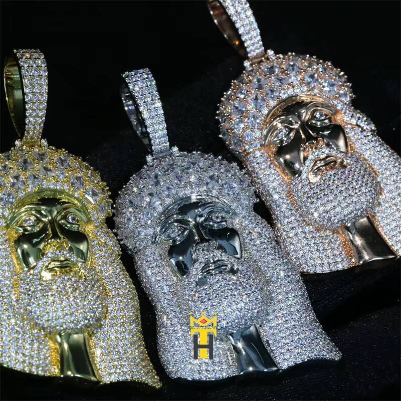 Luxury Diamond 925 Sterling Silver Pendant Full Paved Cz Diamond Pendant Hiphop Religious Jesus Pendant