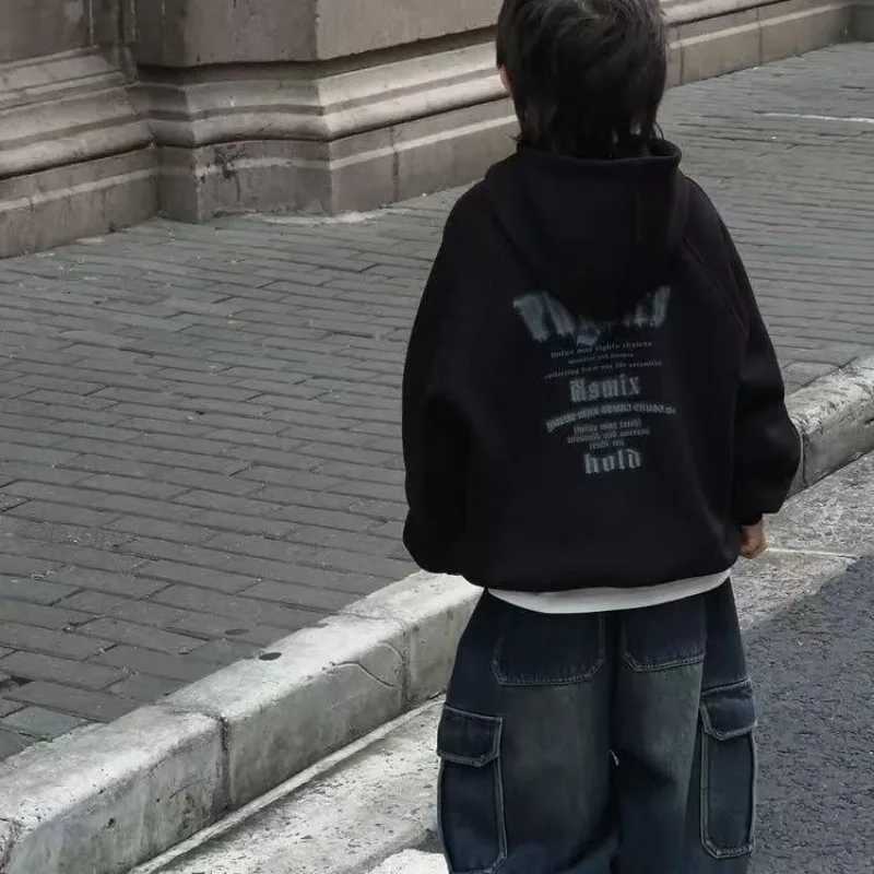 2025 New Boys Vintage AmericanStyle MidLarge Slouchy Loose Fit Thickened FleeceLined Casual Hoodie for Autumn WinterT251030