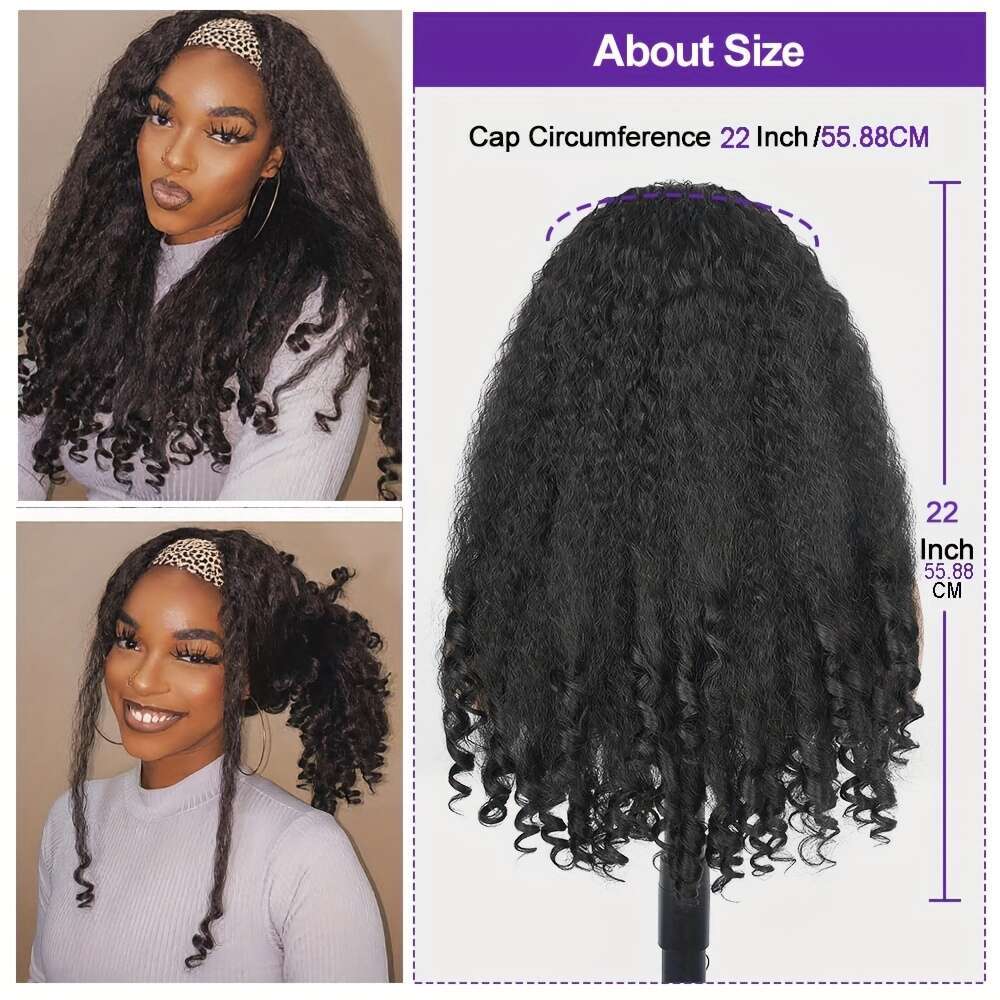 Heat Resistant Afro Curly/Kinky Synthetic With Curly Ends V-Part Design - Glueless 250% Density Rose Net Cap & Men, Unisex Natural Look Wig For All Et