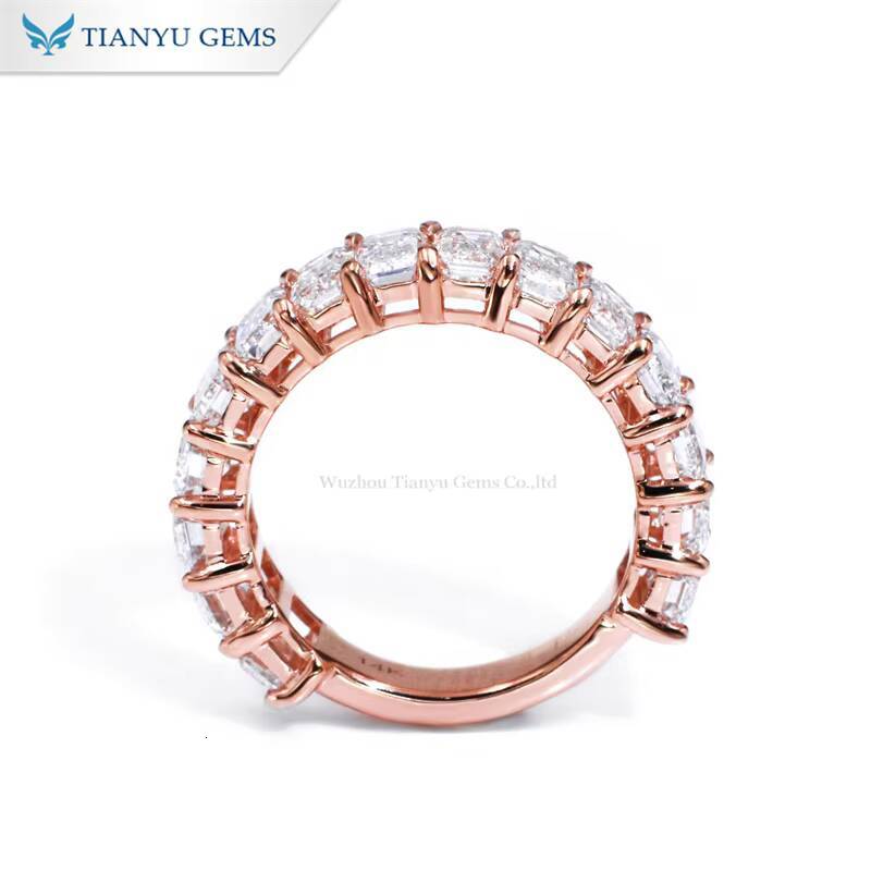 Tianyu Gems Customized Half Setting Emerald Cut Moissanite Lab Diamond Rose Gold Ring Band