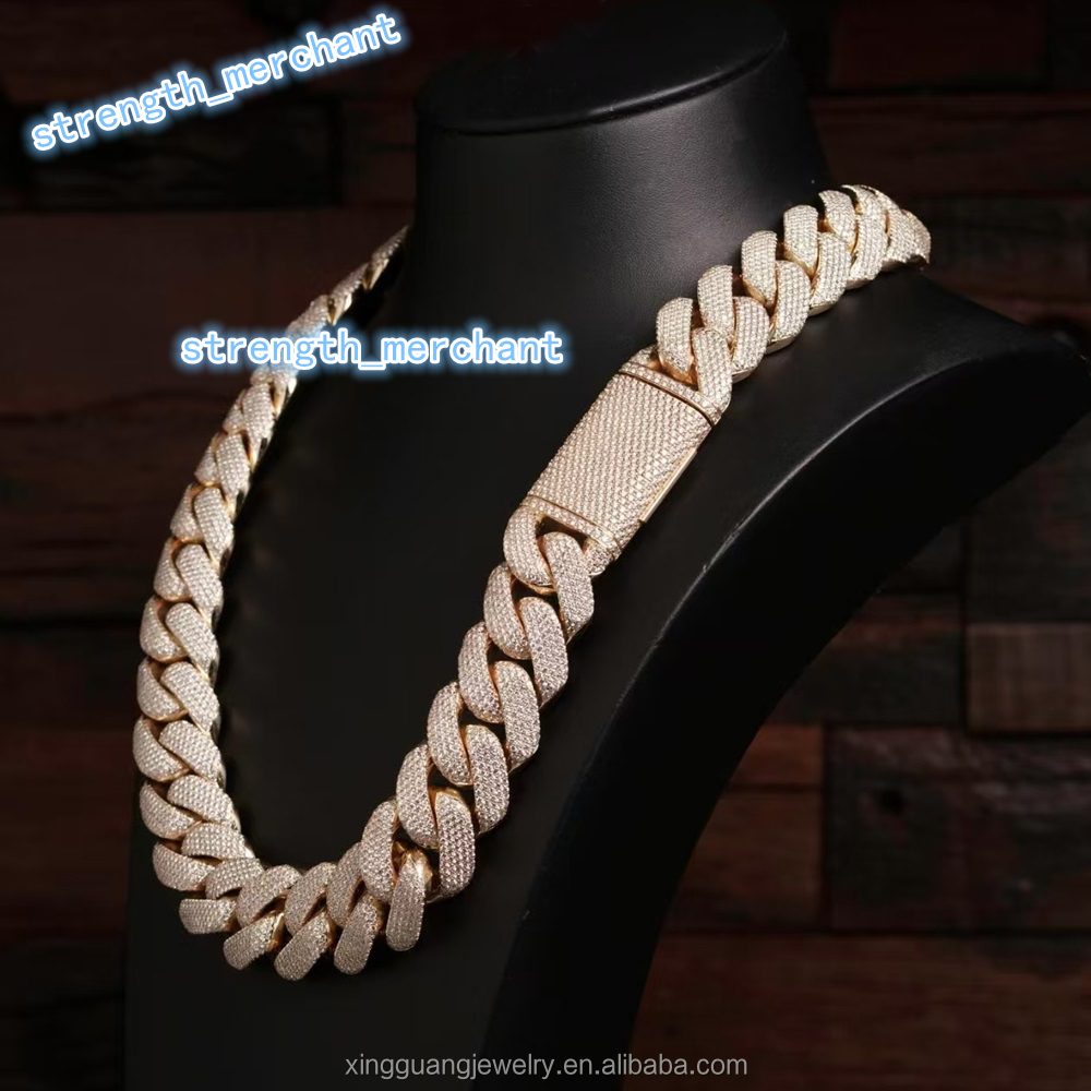 Custom Heavy Weight 25mm 5rows Iced Out 5rows Cuban Link Chains Gold Plated 925 Silver Pass Diamond test VVS Moissanite Chains