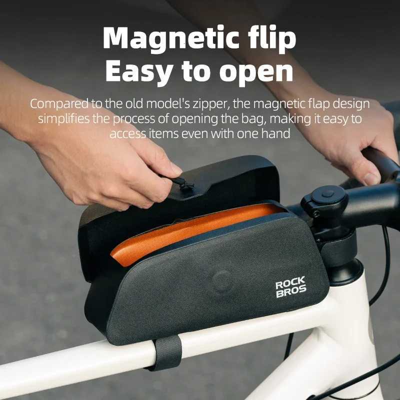 ROCKBROS Bike Top Tube Bag Magnetic Waterproof TPU Bike Frame Front Pack Mountain Bike Riding Storage Bag Cycling Accessories H251029