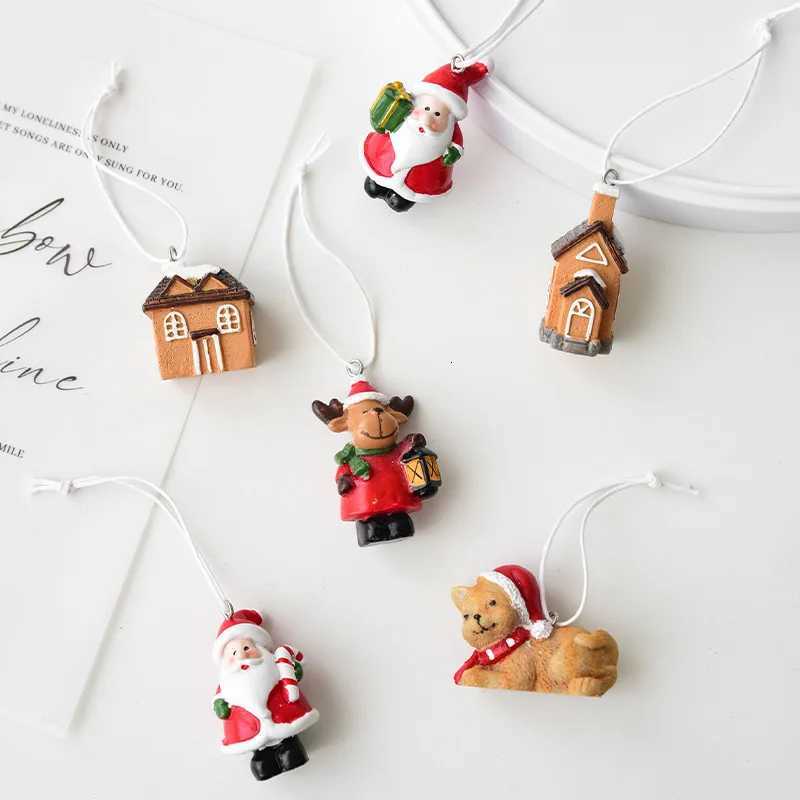 4PCS Christmas Ornament Mini Resin Old Man Snow House Saint Christmas Tree Small Pendant Holiday Party Birthday Gift C251030
