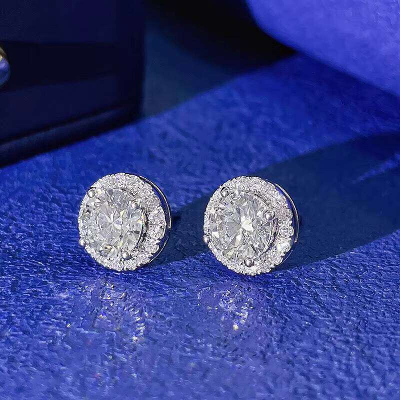 Moissanite Earrings Designer For Women With Certificate Solid 925 Sterling Silver Plated Gold Circle Micro Inlaid Diamond Stud Ear ring Mens Jewelry W