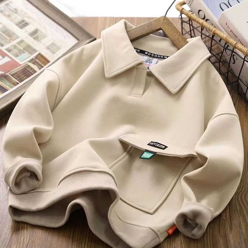 4 5 6 8 10 12 14 Years Boys Hoodies Autumn Spring New Solid Color Lapel Long Sleeve Sweatshirt For Teen Boys Casual PulloverT251030