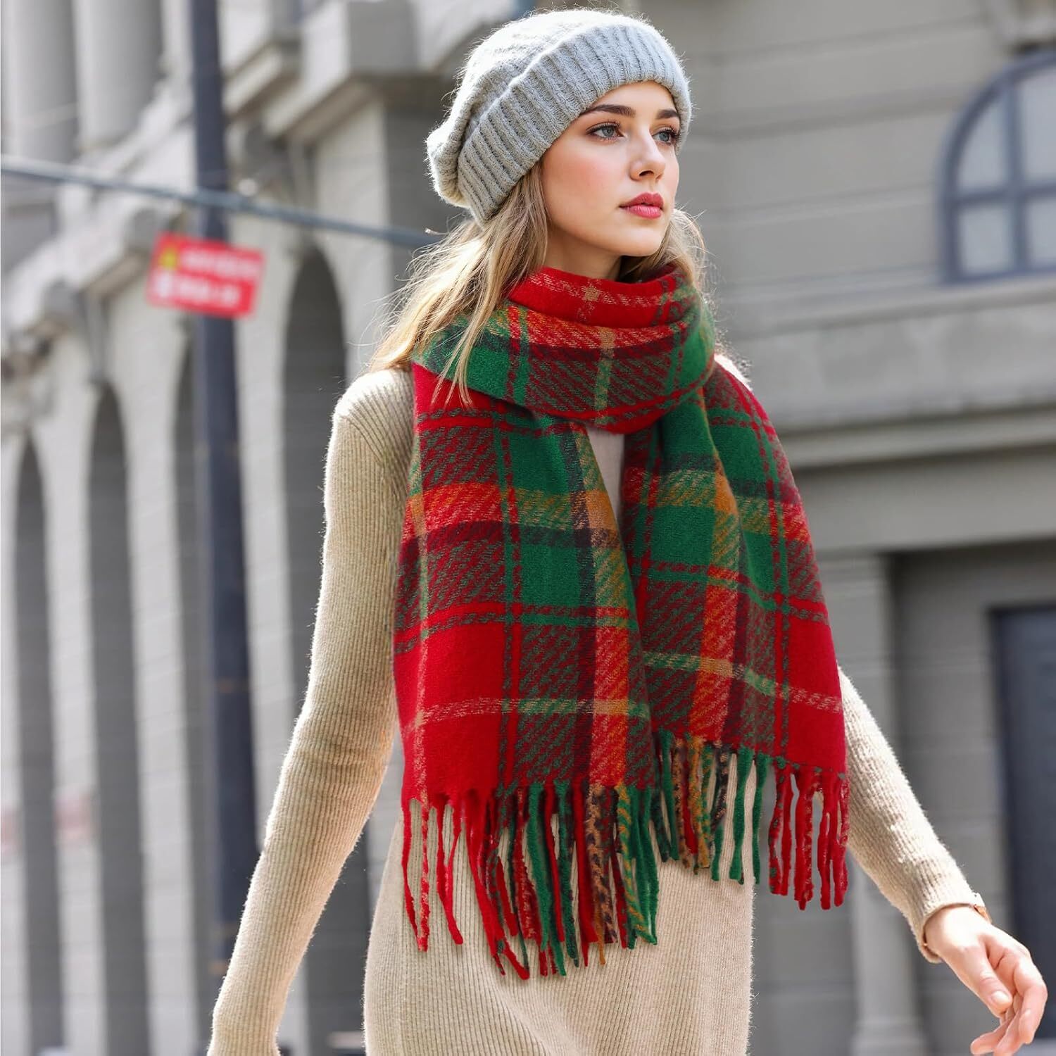 Custom Womens Winter Scarf Fashion Cashmere Feel Plaid Scarfs for Women Pashmina Shawls and Wraps Long Blanket Scarf