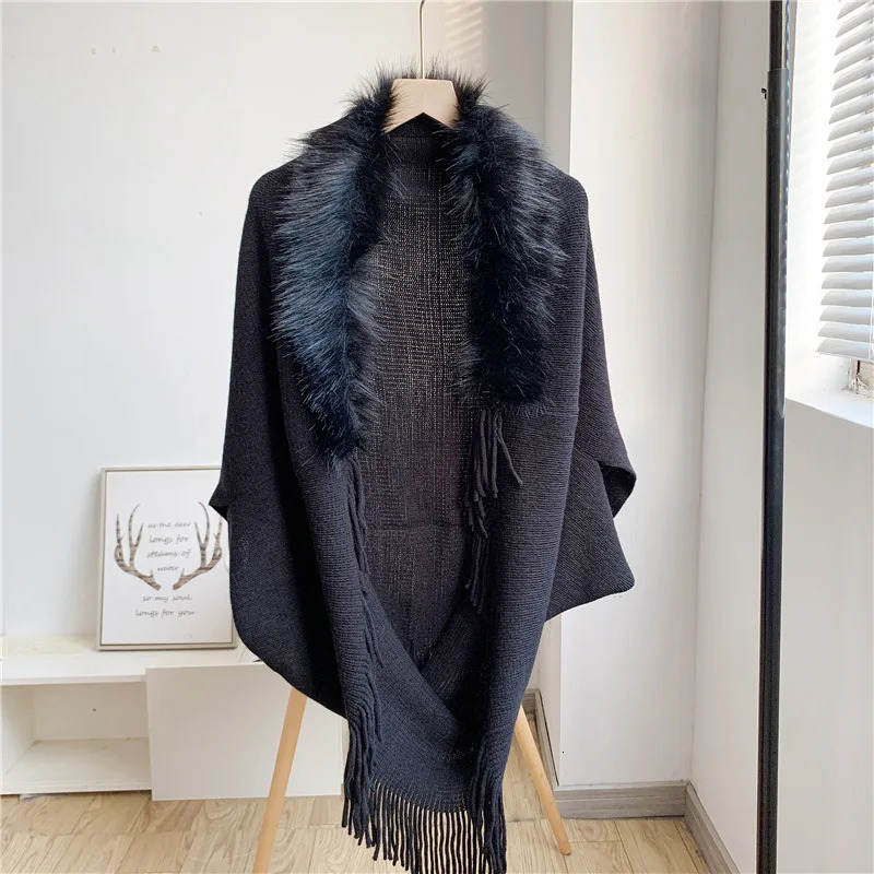 Fur Collar Winter Shawls And Wraps Bohemian Fringe Oversized Womens Winter Ponchos And Capes Sleeve Cardigan White Cloak 251029