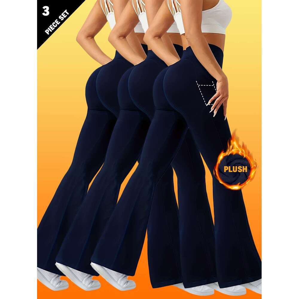 1XL-4XL Large Size Autumn And Winter Plus Veet Thickened Two Side Pockets High Waist Abdomen Hip Lift Outdoor Sports Leisure 3 Pieces