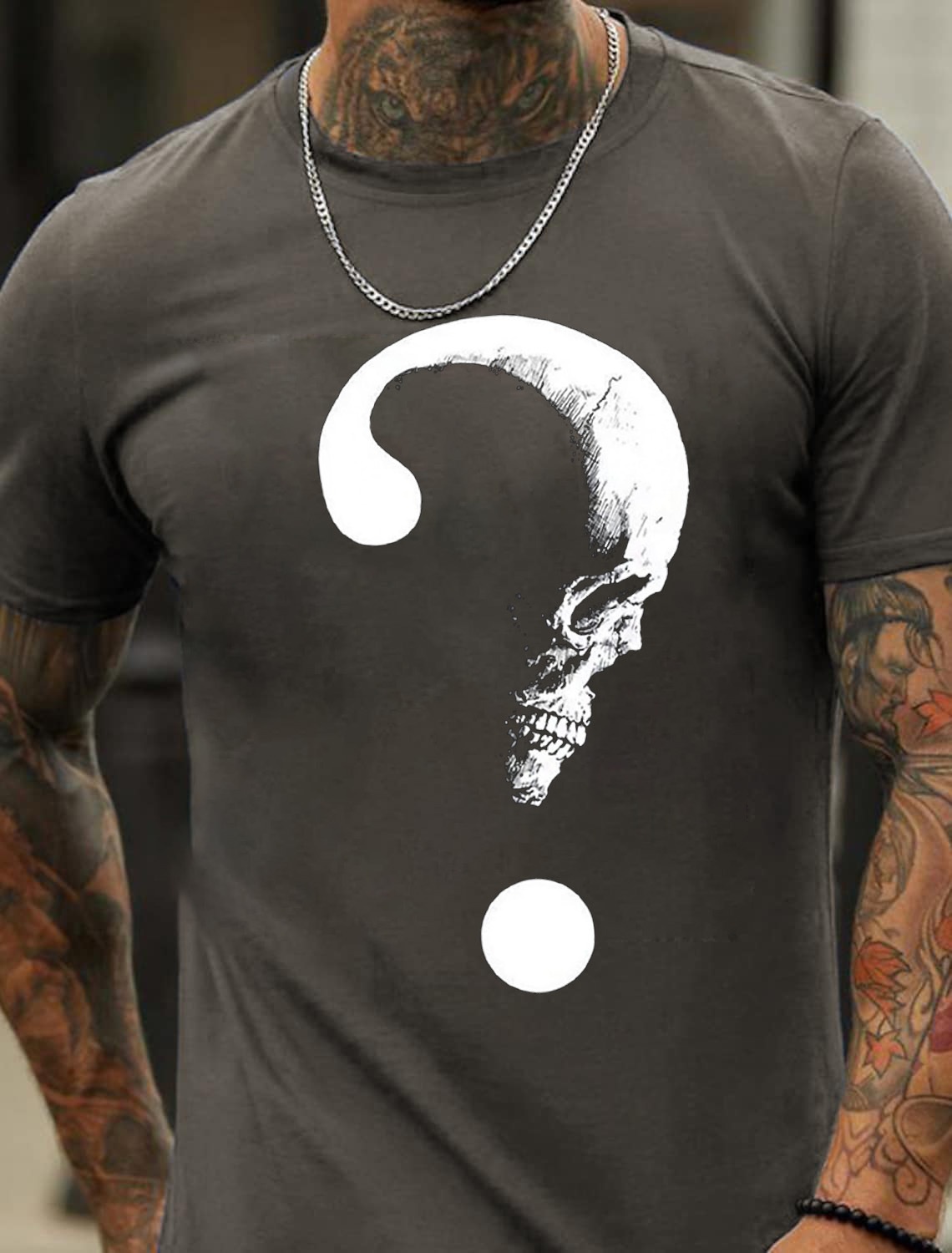 European & American Oversized Skeleton Symbol Print Men's Cotton Summer T-Shirt - TT7289