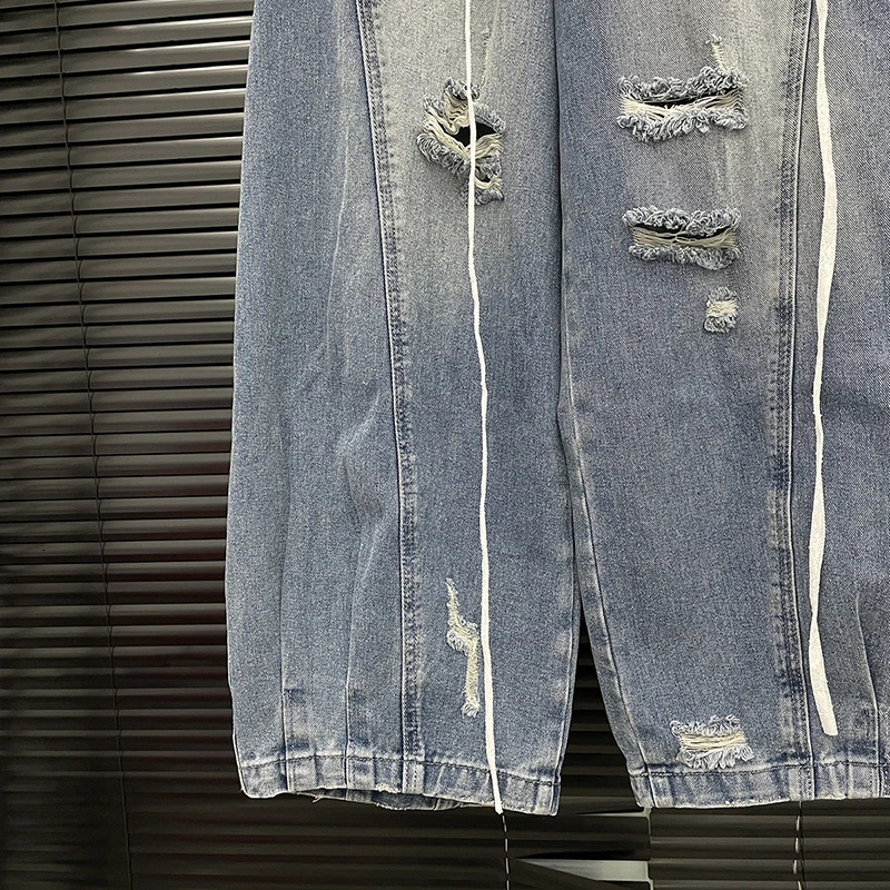 DEAT Vintage Fashion Womens Lace Waist Cover Jeans Niche High Waist Straight Wide Leg Denim Pants Female 11A04036 251029