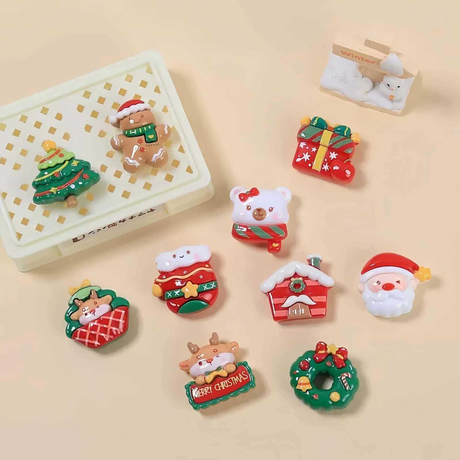 10pcs Christmas Figurine Resin Refrigerator Fridge Magnet Whiteboard Sticker Diy Decoration Kitchen Accessories C251030