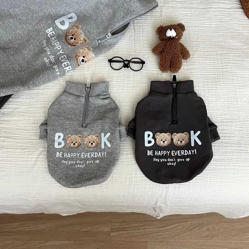 Pet Dog Warm Clothing Teddy FleeceLined Sweatshirt Bichon FallWinter Pullover Schnauzer Cartoon Print TwoLegged Clothes C251030