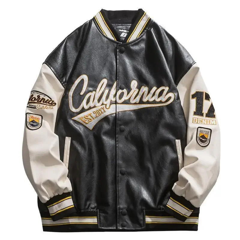 American Style PU Leather Baseball Jacket Mens Casual Loose Outerwear Spring Autumn Couple Pilot Coat 251028