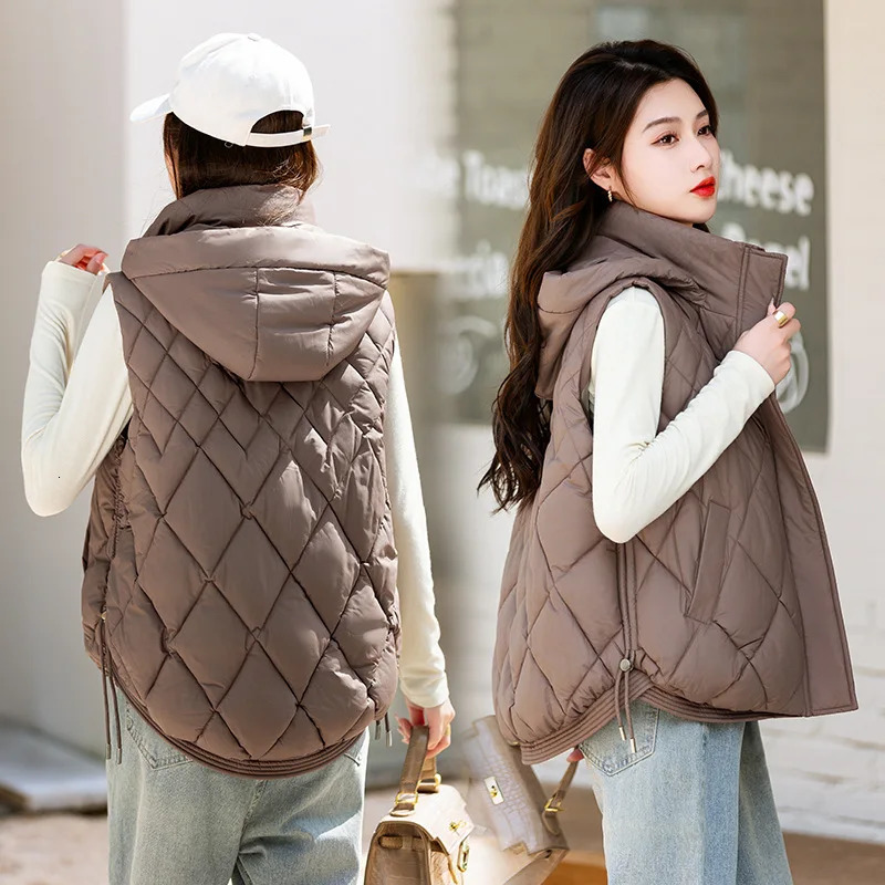 Down Cotton Vest Women Parka Short Autumn Winter Jacket Coat Korean Hooded Sleeveless Jacket Warm Female Waistcoat Tops 251024