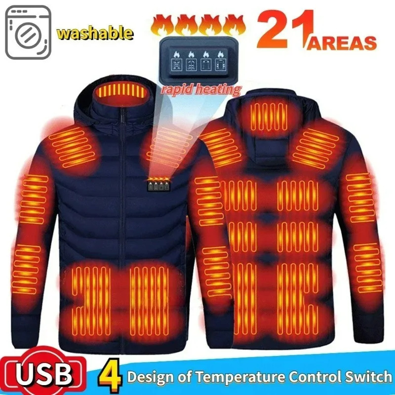 21 Areas Heating Jacket Men Winter USB Electric Heated Coat Functional Self Heating Clothes Outdoor Snow Ski Thick Padded Jacket 251029
